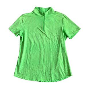 IBKÜL Women's Sz L Green Short Sleeve Zip Mock Neck Golf Shirt